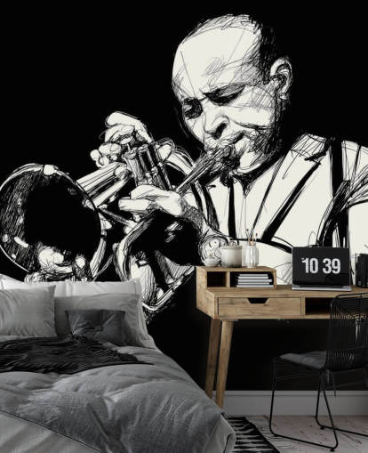 Svart og hvit kunst av jazzspiller Bakgrunn Svart og hvit kunst av jazzspiller Bakgrunn