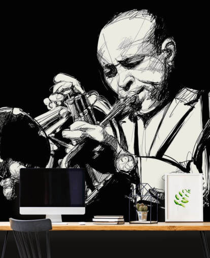 Black and White Art of Jazz Player Wallpaper