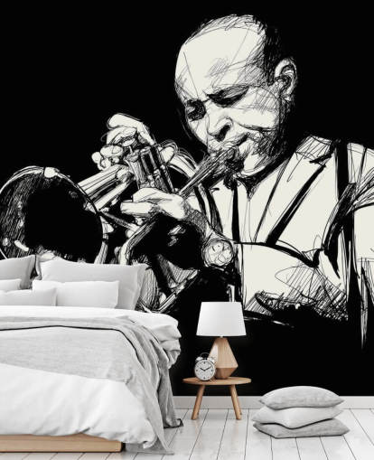 Mustavalkoinen taide Jazz Player Taustakuva