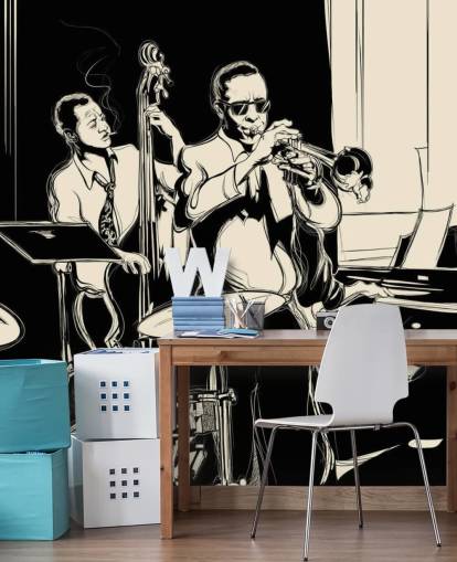 Sort og hvid Jazz Band abstrakt tapet