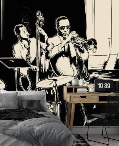zwart-wit jazzband abstract behang