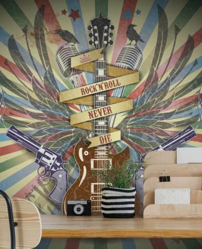 Carta da parati rock n roll con chitarra e pistole Carta da parati rock n roll con chitarra e pistole