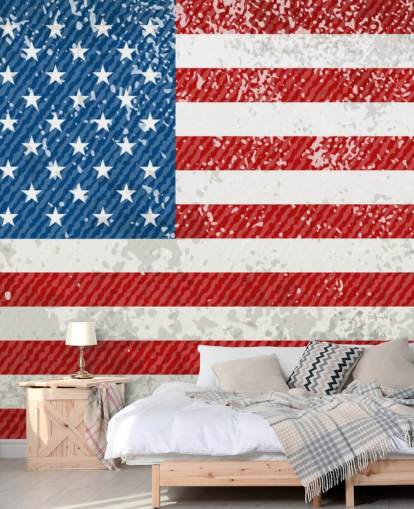 Rustik Amerikansk Flag Vægmaleri Rustik Amerikansk Flag Vægmaleri