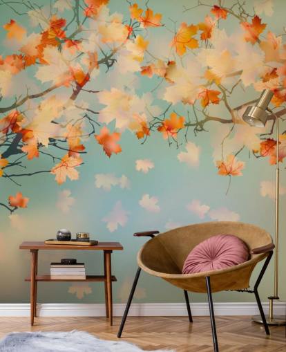 geïllustreerd oranje blad tegen blauwe hemel behang geïllustreerd oranje blad tegen blauwe hemel behang