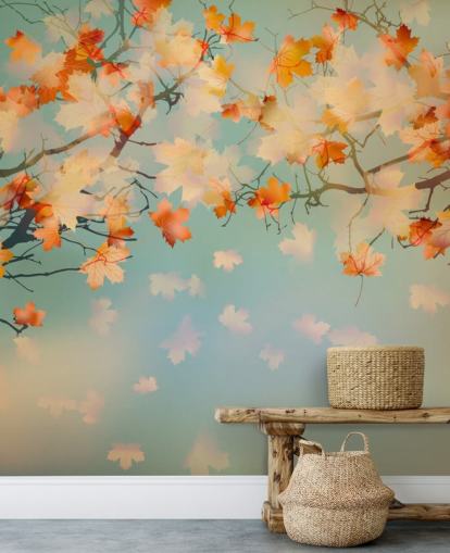 illustrated orange leaves against blue sky wallpaper