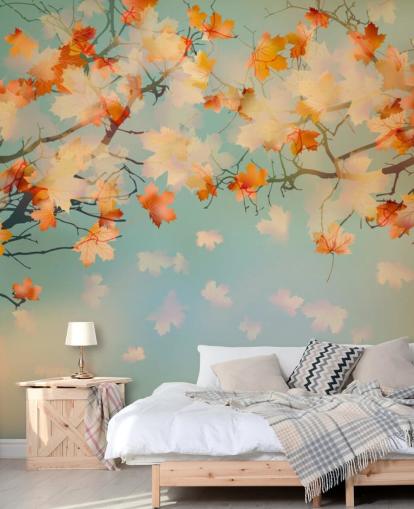 geïllustreerd oranje blad tegen blauwe hemel behang geïllustreerd oranje blad tegen blauwe hemel behang