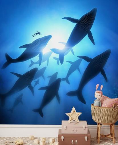 Decorazione murale sotto le balene