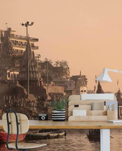 Ganges River by Buildings Muurschildering