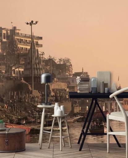 Mural de pared Río Ganges por edificios Mural de pared Río Ganges por edificios