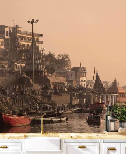 Ganges River by Buildings Wall Mural