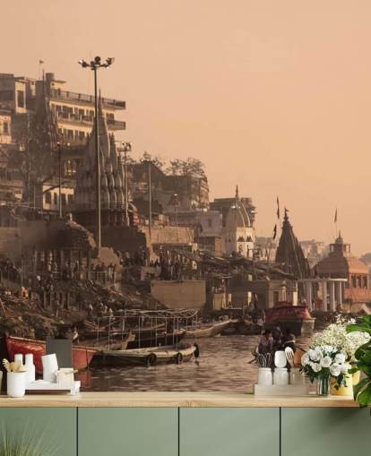 Mural de pared Río Ganges por edificios