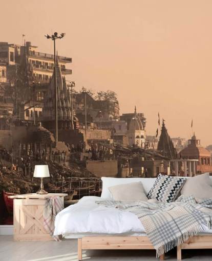 Ganges River by Buildings Muurschildering