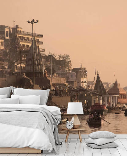 Ganges River by Buildings Muurschildering