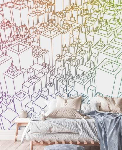 Decorazione murale con paesaggio urbano a colori 3D Decorazione murale con paesaggio urbano a colori 3D