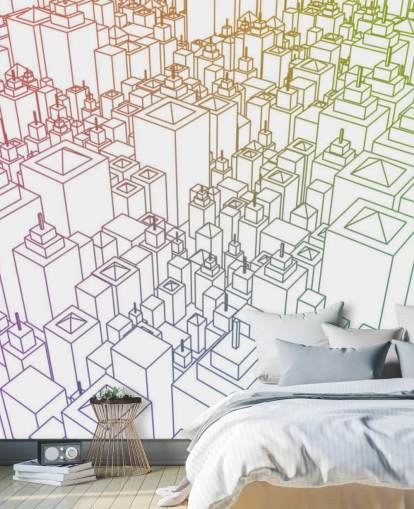 3D Colour Cityscape Wall Mural