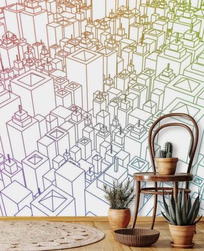 Decorazione murale con paesaggio urbano a colori 3D