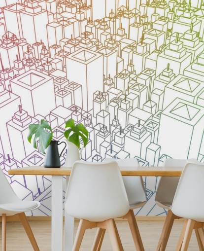 3D-kleuren stadsgezicht muurschildering