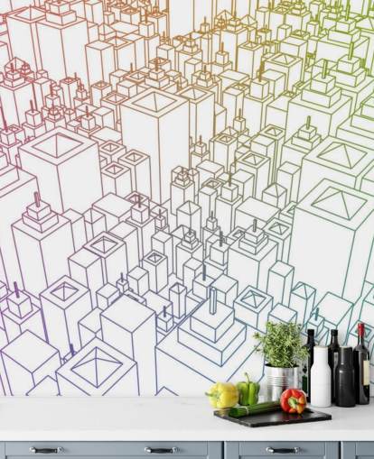 3D Colour Cityscape Wall Mural