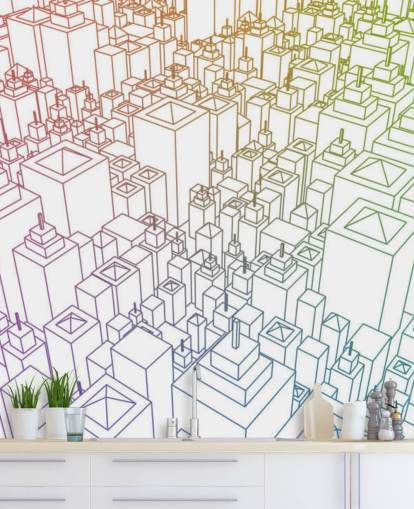 3D Colour Cityscape Wall Mural