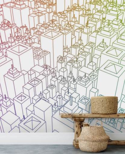 Decorazione murale con paesaggio urbano a colori 3D