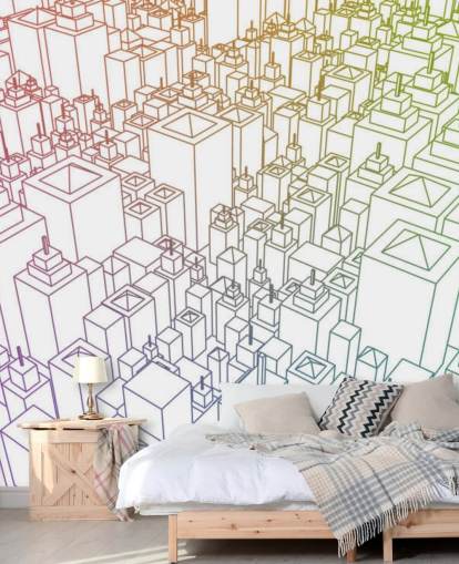 3D Colour Cityscape Wall Mural