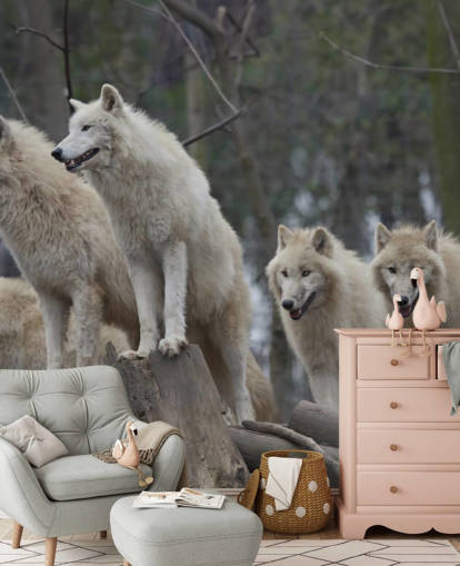Hvid Wolf Pack Vægmaleri