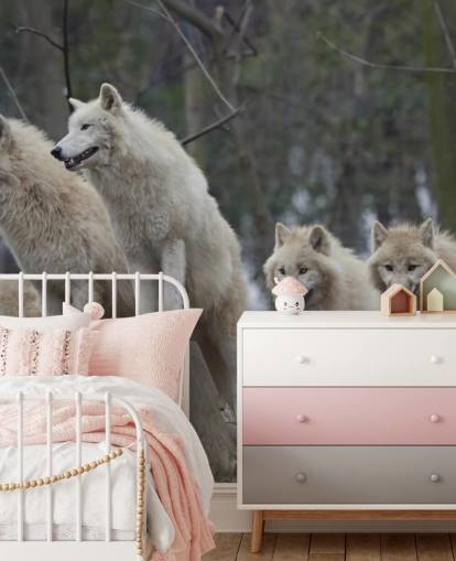 Hvid Wolf Pack Vægmaleri