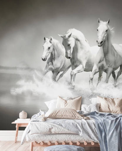 zwart-wit aanpasbaar paardenbehang genaamd Horses Black & White voor bedrijven, woonkamers en keukens zwart-wit aanpasbaar paardenbehang genaamd Horses Black & White voor bedrijven, woonkamers en keukens