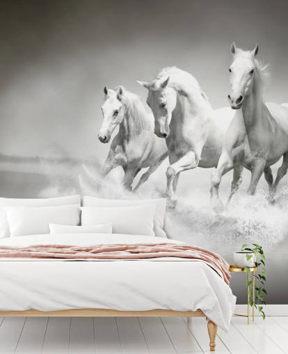 svartvit anpassningsbar hästtapet som heter Horses Black & White för företag, vardagsrum och kök svartvit anpassningsbar hästtapet som heter Horses Black & White för företag, vardagsrum och kök