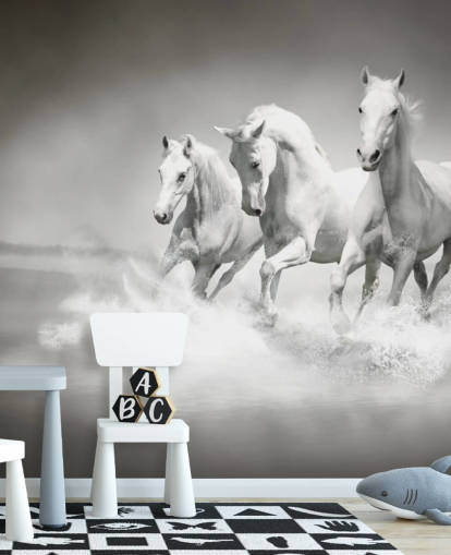 papel de parede de cavalo personalizável em preto e branco chamado Horses Black & White para empresas, salas de estar e cozinhas papel de parede de cavalo personalizável em preto e branco chamado Horses Black & White para empresas, salas de estar e cozinhas