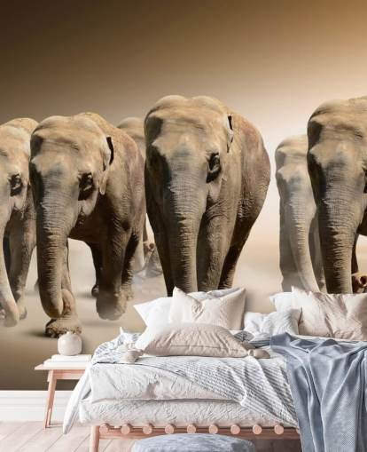 Decorazione murale con gruppo di elefanti