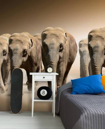 Decorazione murale con gruppo di elefanti