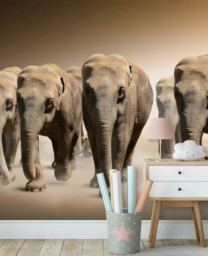 Decorazione murale con gruppo di elefanti