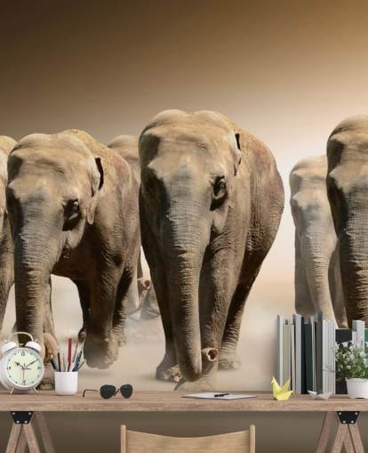 Decorazione murale con gruppo di elefanti