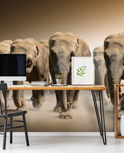 Peinture murale du groupe d'éléphants