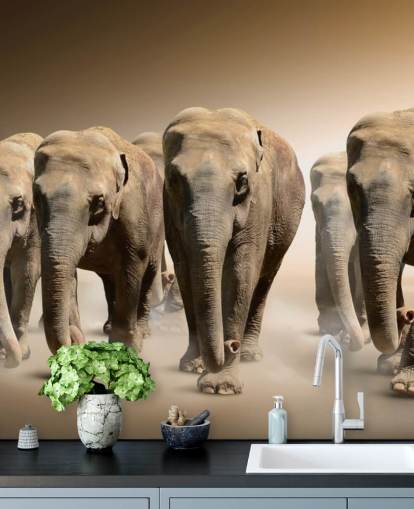 Decorazione murale con gruppo di elefanti