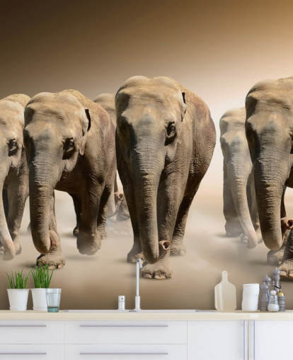 mural grupo de elefantes