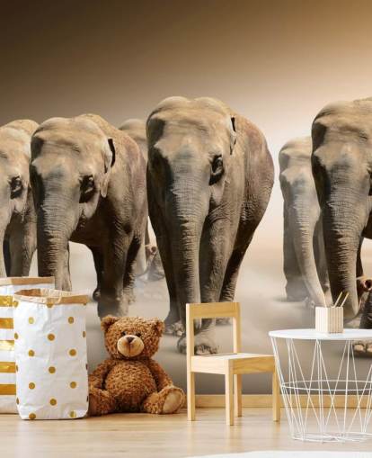 Decorazione murale con gruppo di elefanti