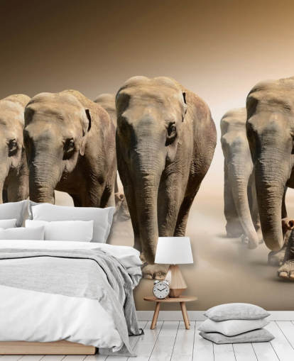 Peinture murale du groupe d'éléphants