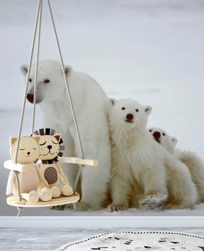 Eisbär mit Jungen bemalte Tapete Eisbär mit Jungen bemalte Tapete