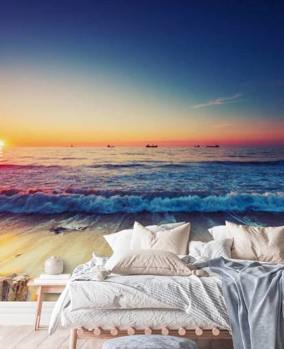 papier peint mural orange et bleu au coucher du soleil appelé Colourful Sunrise Over the Sea pour les chambres, les bureaux à domicile et les salons