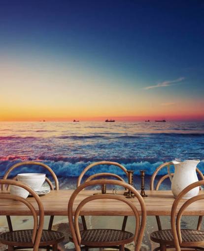 orange and blue sunset wallpaper mural called Colorful Sunrise Over the Sea for bedrooms, home offices and living rooms