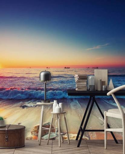 orange and blue sunset wallpaper mural called Colourful Sunrise Over the Sea for bedrooms, home offices and living rooms orange and blue sunset wallpaper mural called Colourful Sunrise Over the Sea for bedrooms, home offices and living rooms