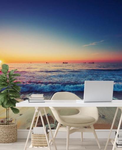 papier peint mural orange et bleu au coucher du soleil appelé Colourful Sunrise Over the Sea pour les chambres, les bureaux à domicile et les salons papier peint mural orange et bleu au coucher du soleil appelé Colourful Sunrise Over the Sea pour les chambres, les bureaux à domicile et les salons