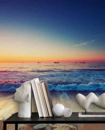 orange and blue sunset wallpaper mural called Colorful Sunrise Over the Sea for bedrooms, home offices and living rooms