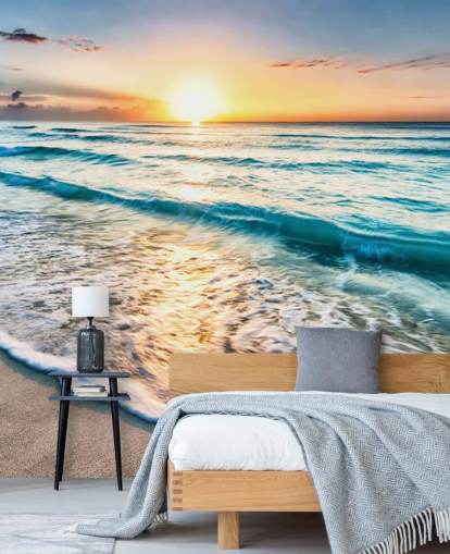 anpassningsbar strandtapet väggmålning som heter Cancun Beach Sunrise, Mexiko för kontor eller badrum