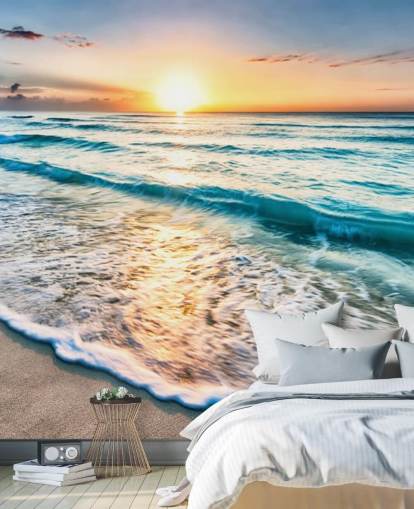 mural de papel pintado de playa personalizable llamado Cancun Beach Sunrise, México, para oficinas o baños mural de papel pintado de playa personalizable llamado Cancun Beach Sunrise, México, para oficinas o baños