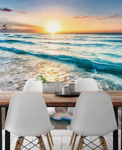 mural de papel de parede de praia personalizável chamado Cancun Beach Sunrise, México para escritórios ou banheiros mural de papel de parede de praia personalizável chamado Cancun Beach Sunrise, México para escritórios ou banheiros