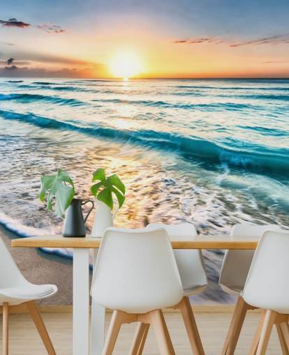 personalisierbare Strandtapete namens Cancun Beach Sunrise, Mexiko, für Büros oder Badezimmer