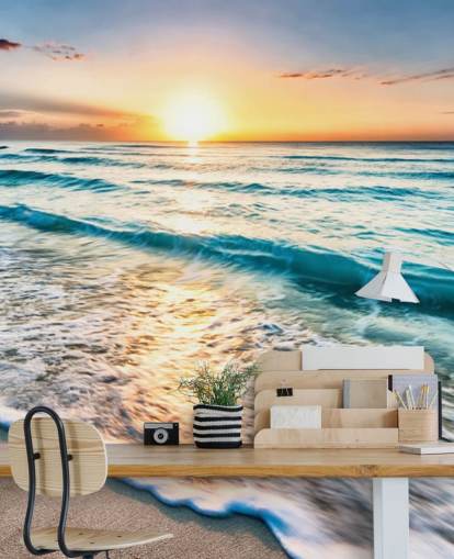 tilpasselig strandtapet vægmaleri kaldet Cancun Beach Sunrise, Mexico til kontorer eller badeværelser tilpasselig strandtapet vægmaleri kaldet Cancun Beach Sunrise, Mexico til kontorer eller badeværelser